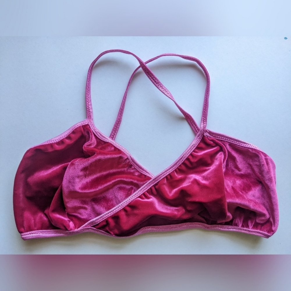 NEW Hey Mavens Velvet magenta pink wrap bralette Bra large